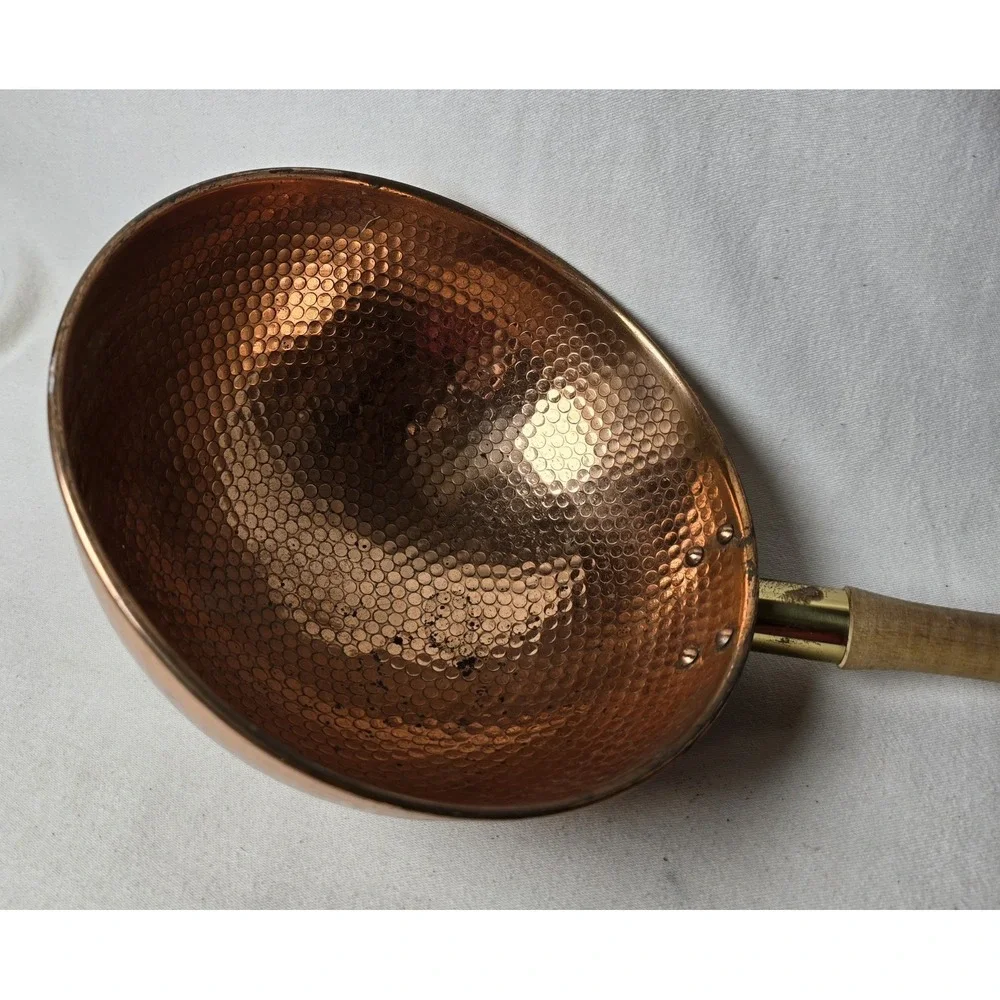 Vintage‎ Textured Hammered Copper Wood Handle Sauce Pot 9